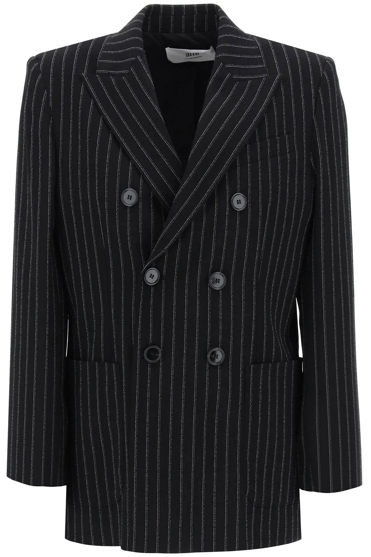 pinstripe double-breasted jacket in black and white