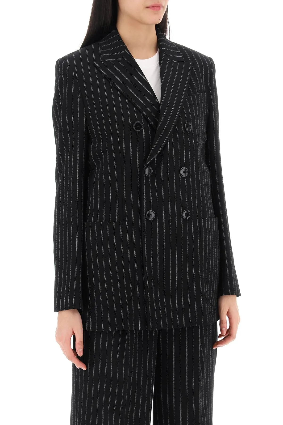 pinstripe double-breasted jacket in black and white