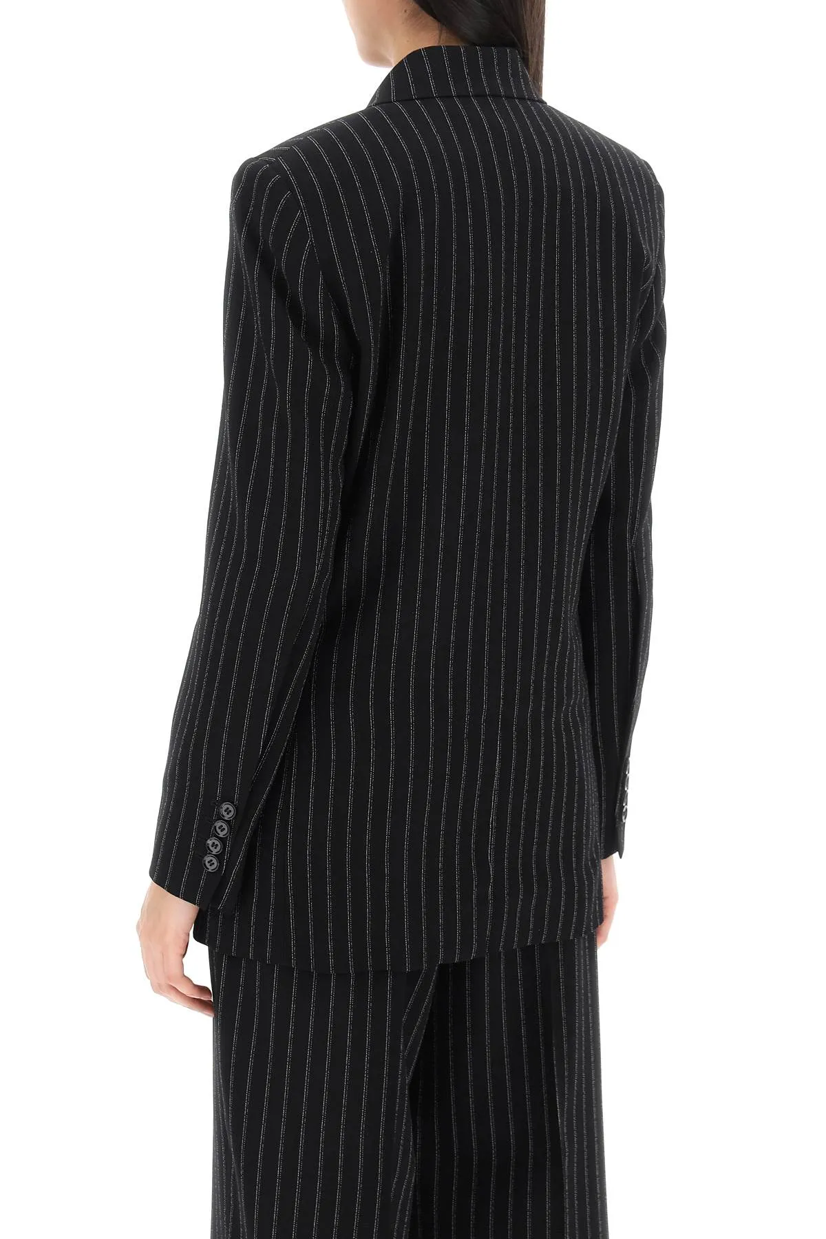 pinstripe double-breasted jacket in black and white