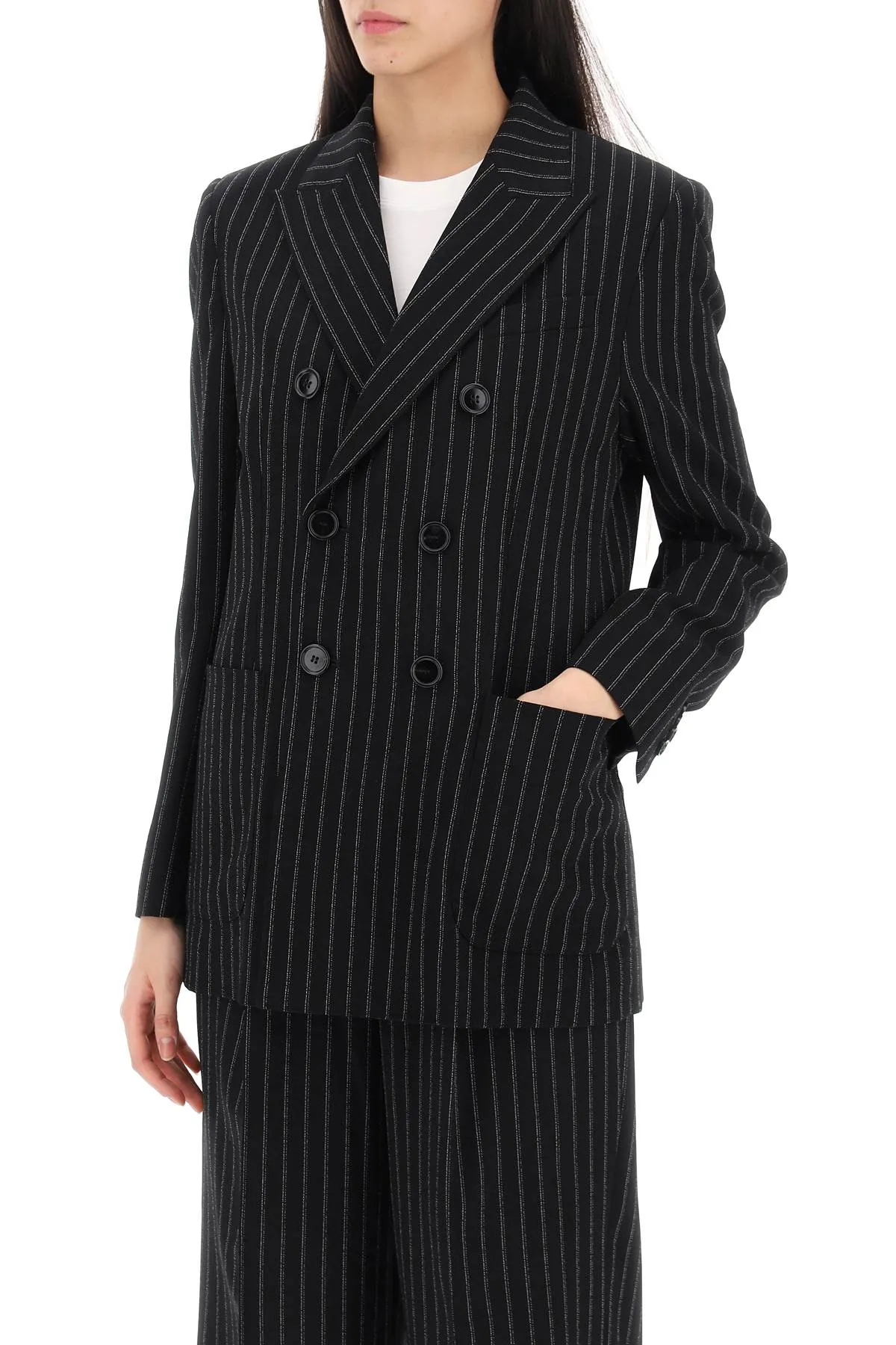 pinstripe double-breasted jacket in black and white