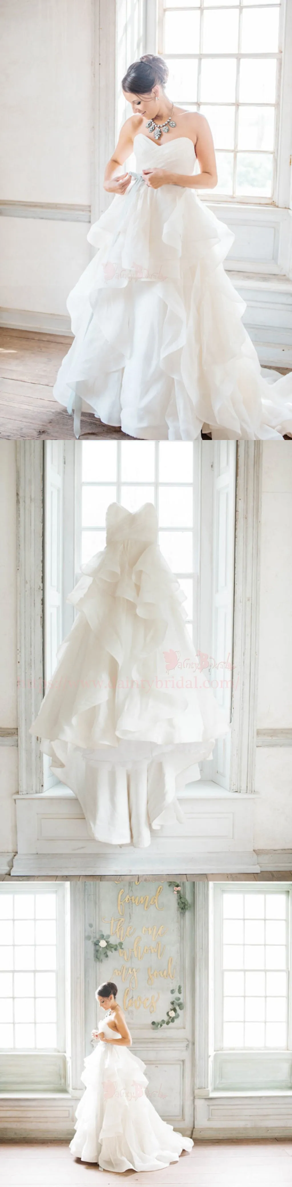 Ivory Organza Sweetheart Ruffles Ball Gown Wedding Dress.DB0158