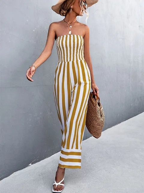 Elegant Strapless Wide Leg Jumpsuit Overalls for Women