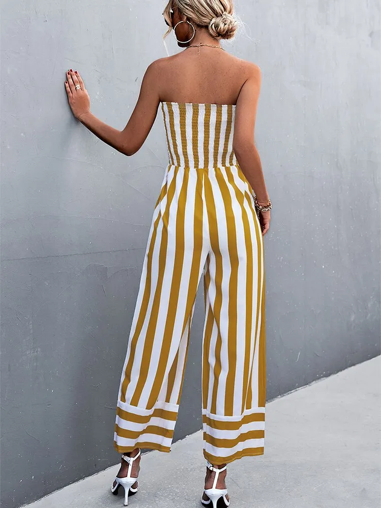 Elegant Strapless Wide Leg Jumpsuit Overalls for Women