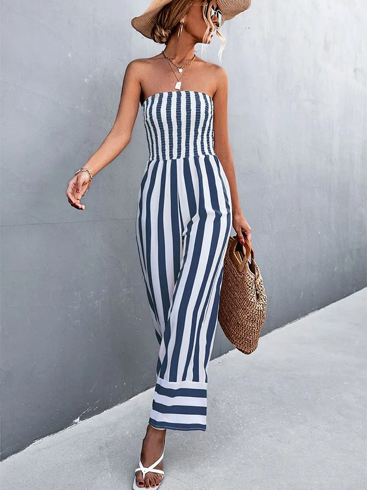 Elegant Strapless Wide Leg Jumpsuit Overalls for Women