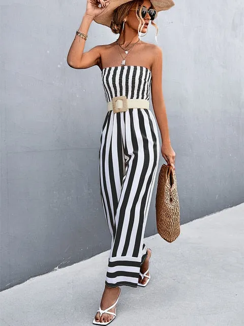 Elegant Strapless Wide Leg Jumpsuit Overalls for Women