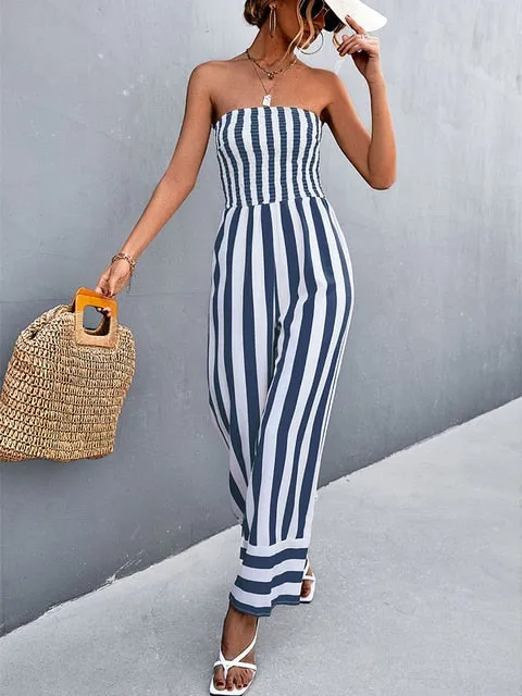 Elegant Strapless Wide Leg Jumpsuit Overalls for Women