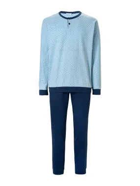 Warm Cotton Henley Pyjama - Azure Blue