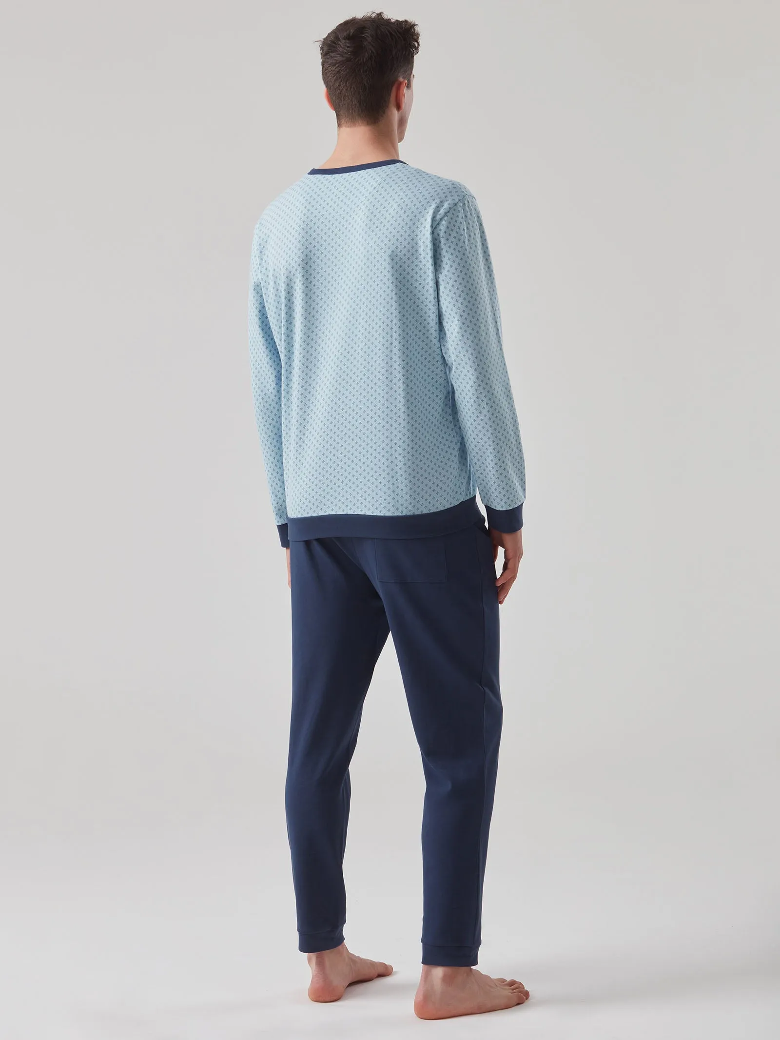 Warm Cotton Henley Pyjama - Azure Blue