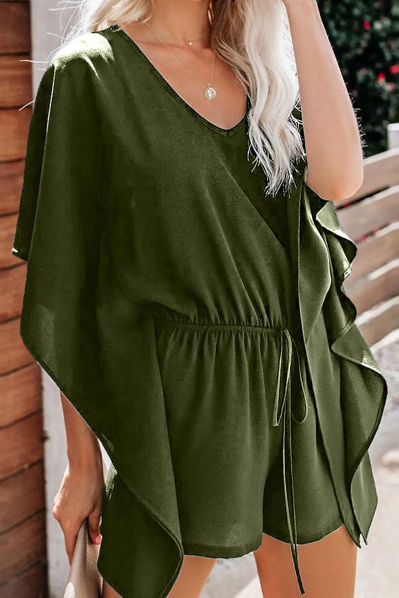 Fashion Casual Solid Frenulum V Neck Rompers