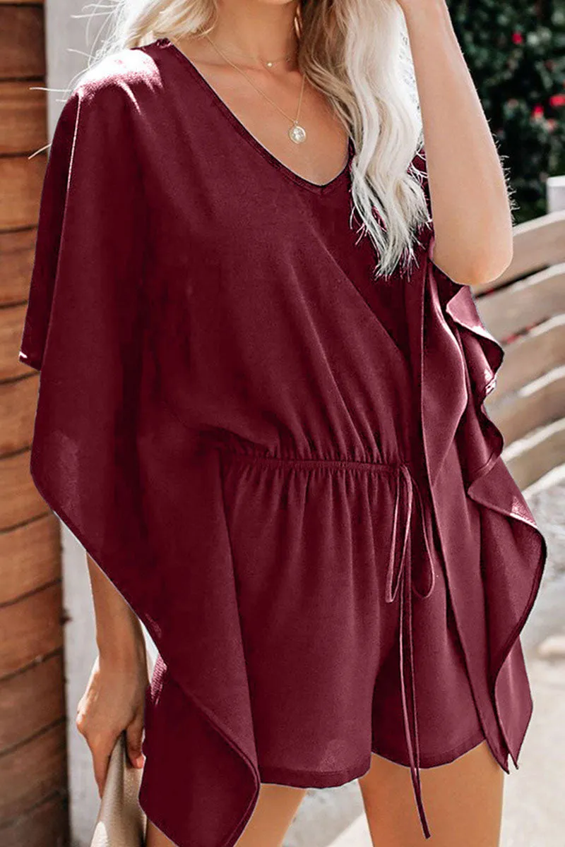 Fashion Casual Solid Frenulum V Neck Rompers