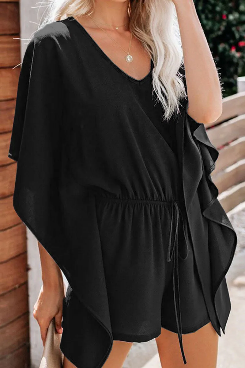 Fashion Casual Solid Frenulum V Neck Rompers