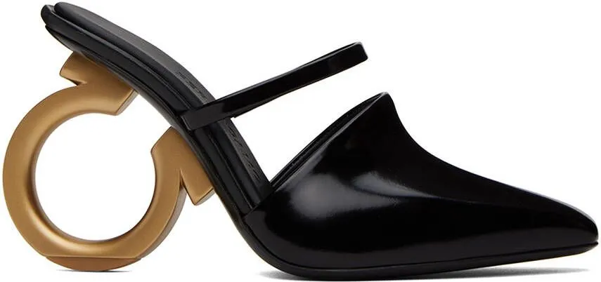 Black Elina Designer Mules by Ferragamo