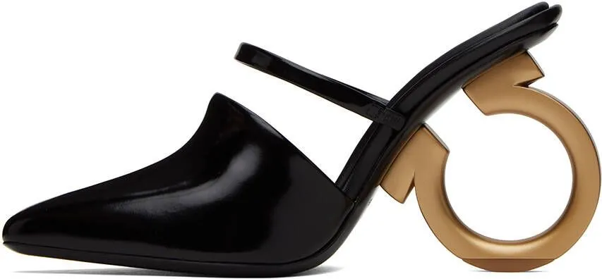 Black Elina Designer Mules by Ferragamo