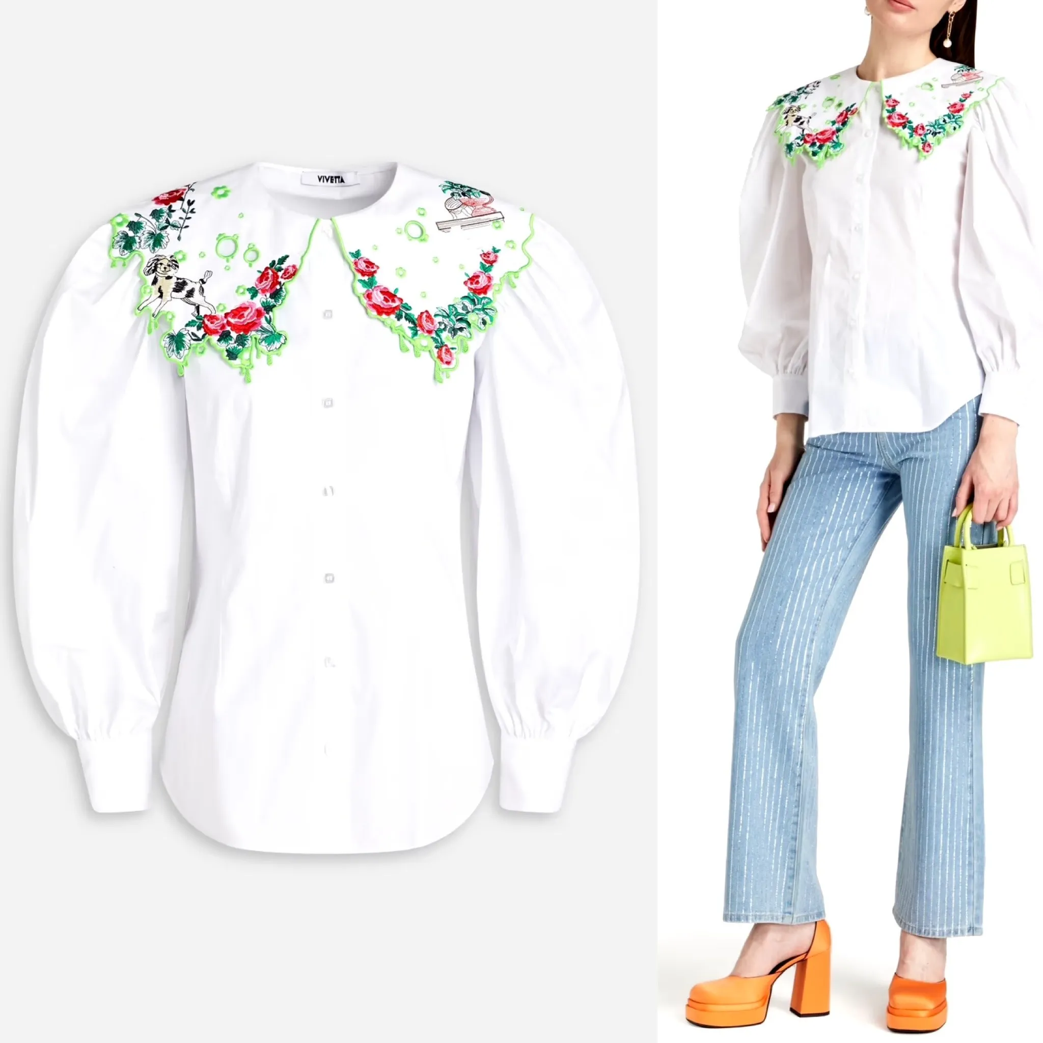 VIVETTA Flower Patterns Cotton Shirts Blouses