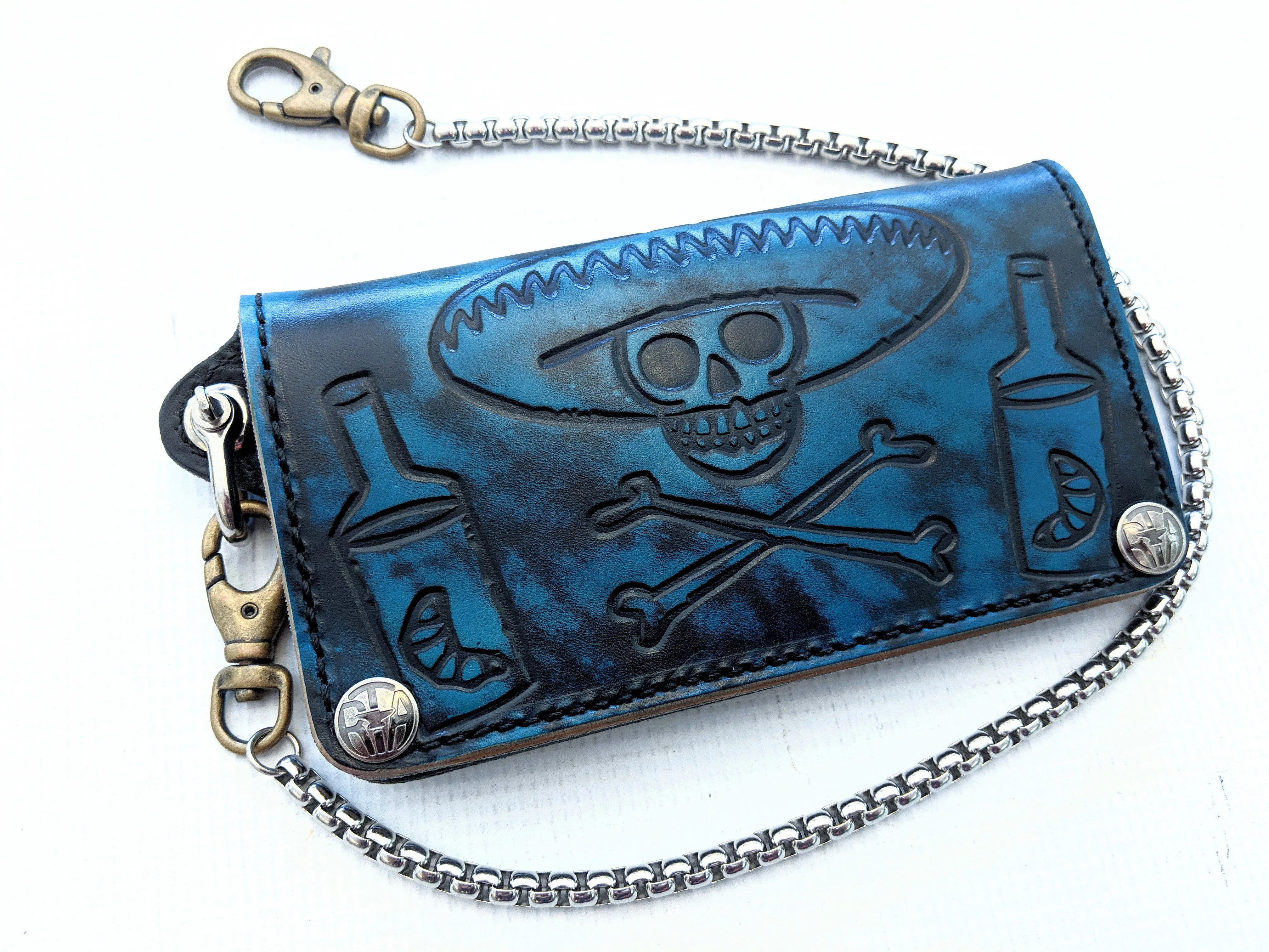 Long Biker Leather Chain Wallet Azul