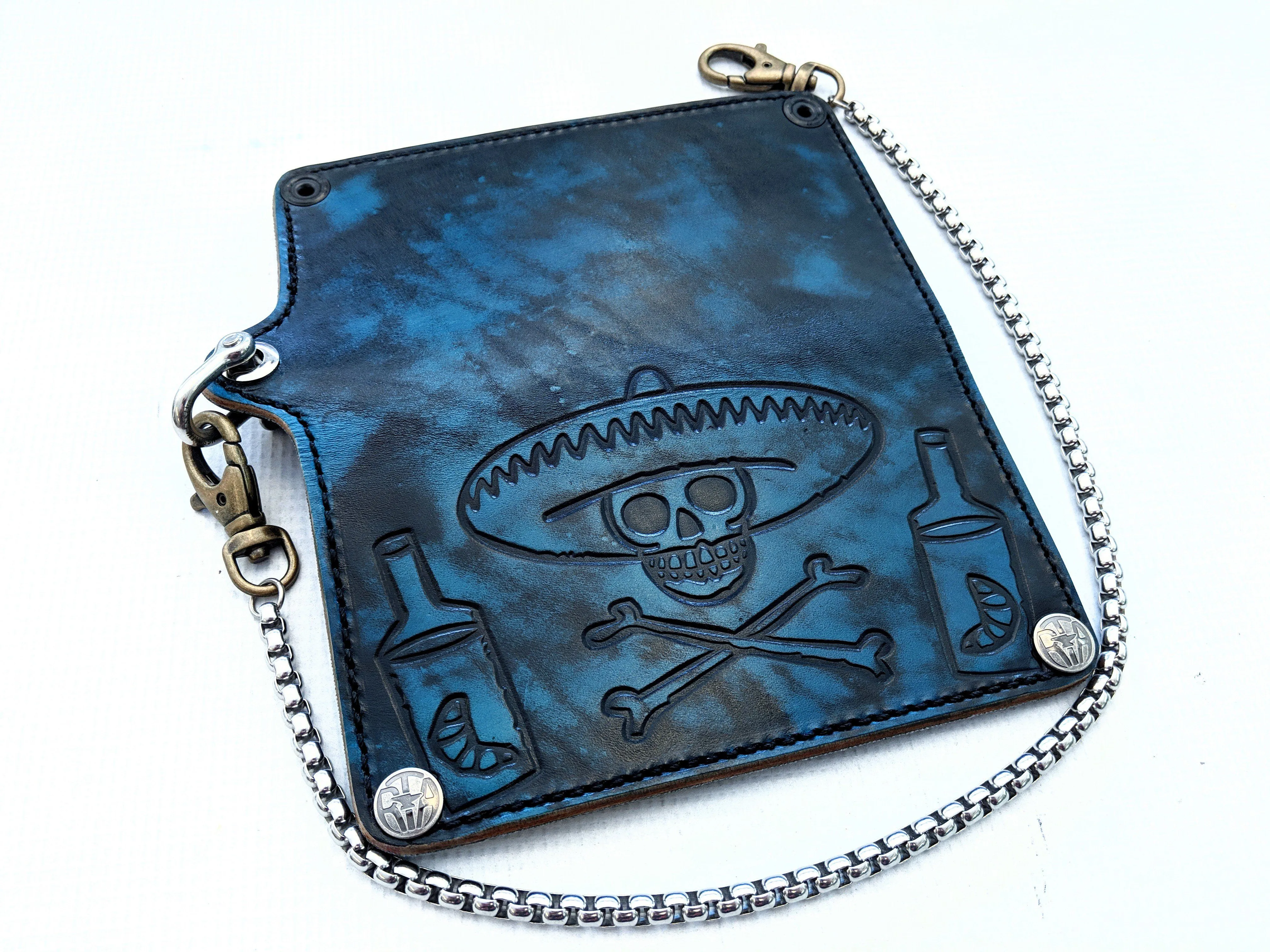 Long Biker Leather Chain Wallet Azul