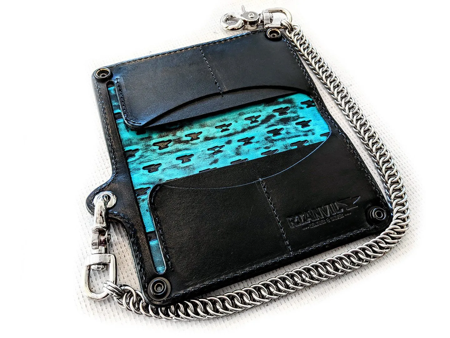 Long Biker Leather Chain Wallet Azul