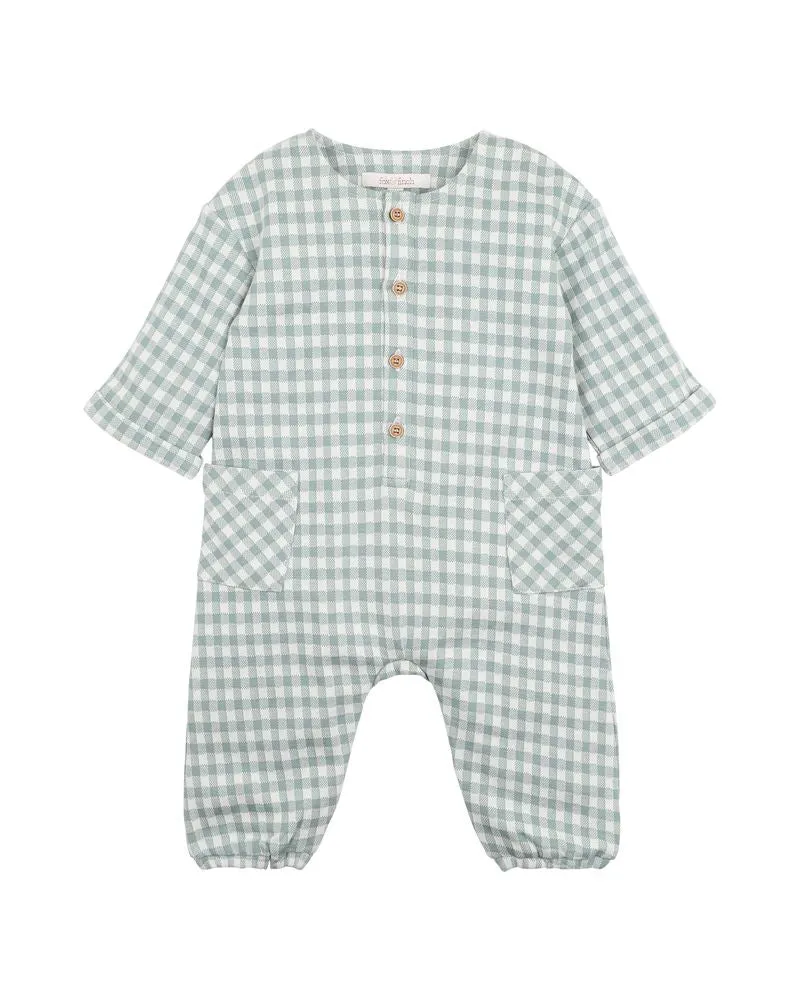 Green Check Romper with Bug Print by Fox & Finch