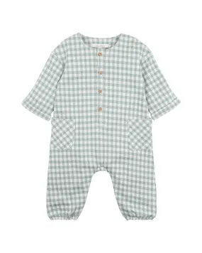 Green Check Romper with Bug Print by Fox & Finch