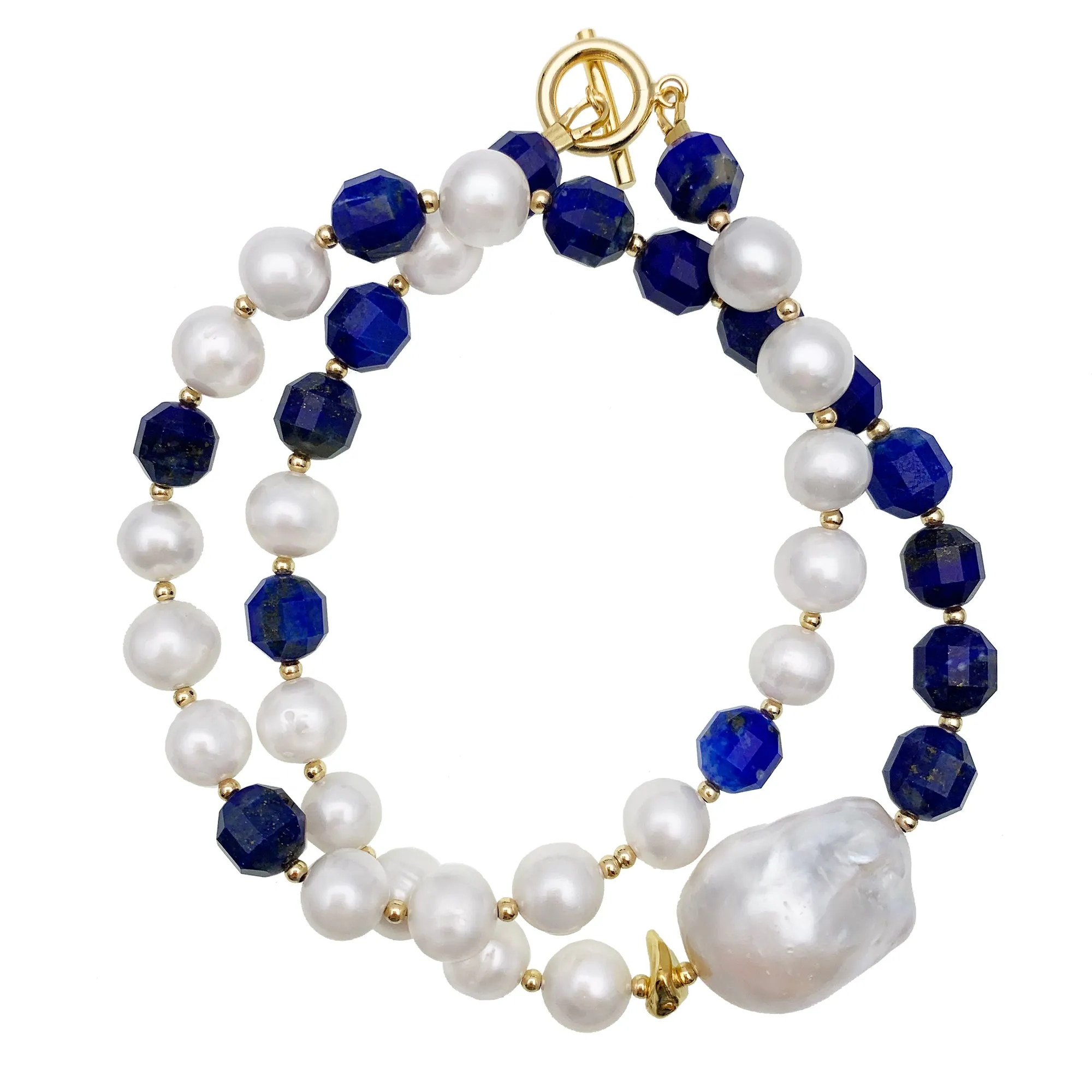 Freshwater Pearls Choker Necklace With Lapis Lazuli