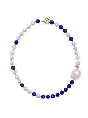 Freshwater Pearls Choker Necklace With Lapis Lazuli