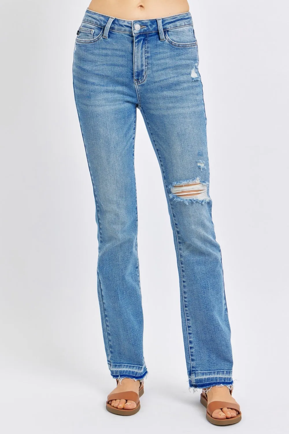 Mid Rise Distressed Denim Pants