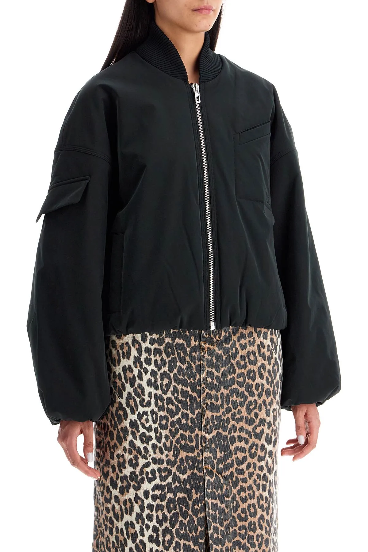 Black Ganni Short Oversized Bomber Jacket