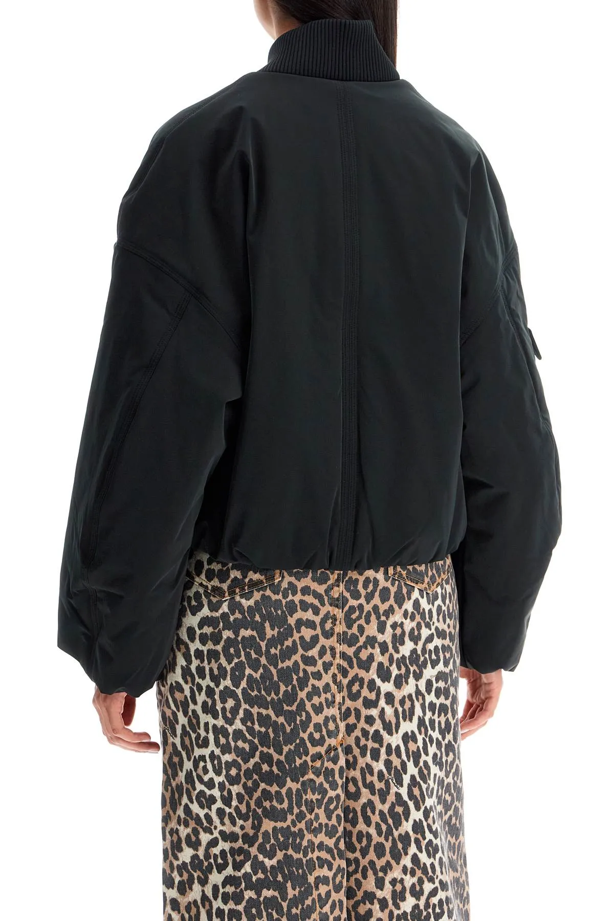 Black Ganni Short Oversized Bomber Jacket