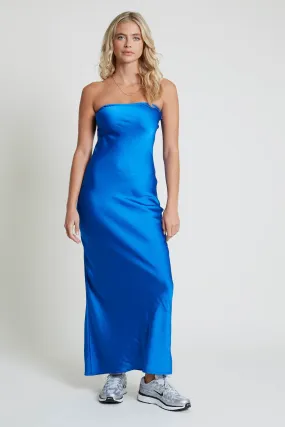 HAMMERED SATIN MIDAXI BANDEAU DRESS