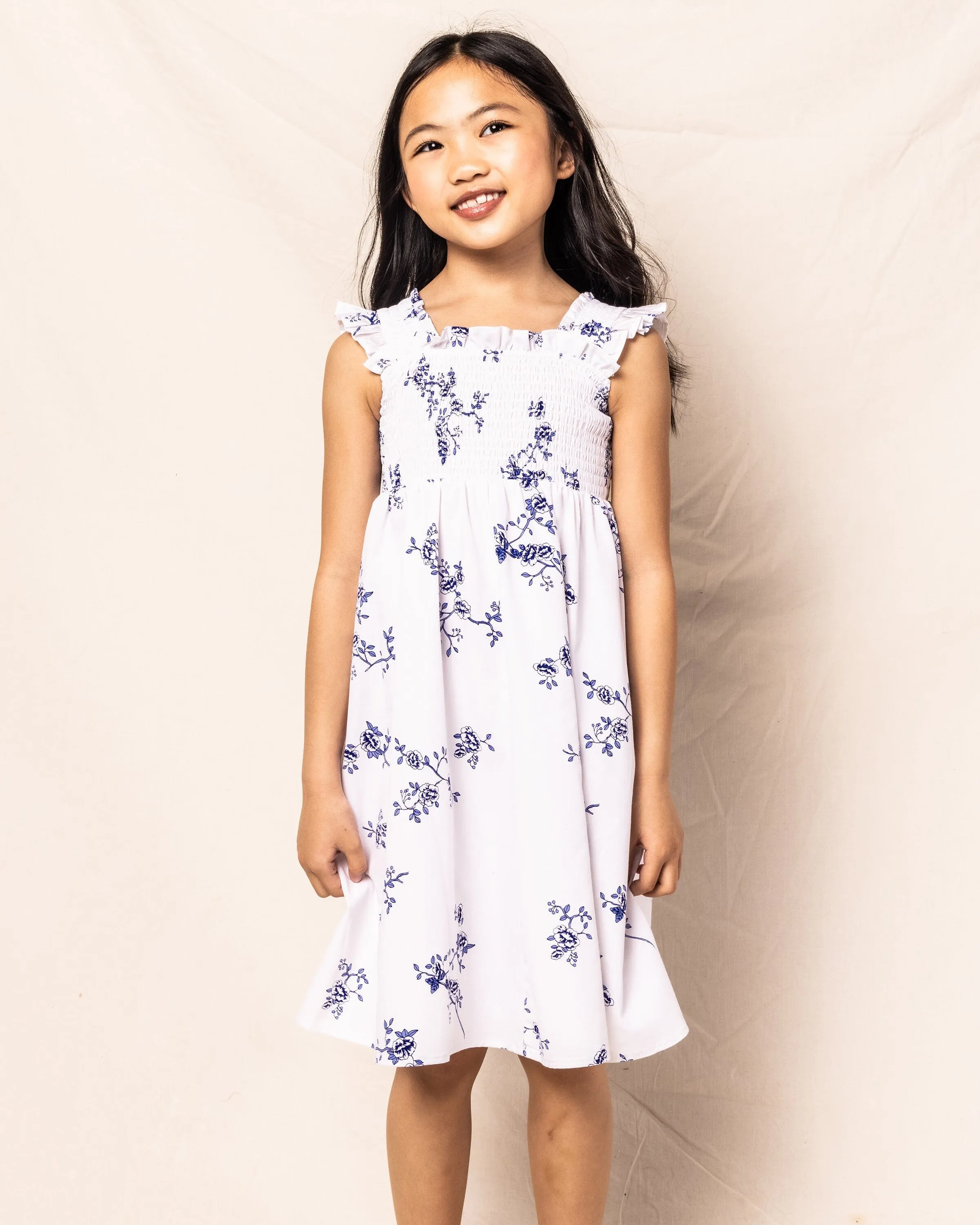 Margaux Dress in Indigo Floral Twill for Girls