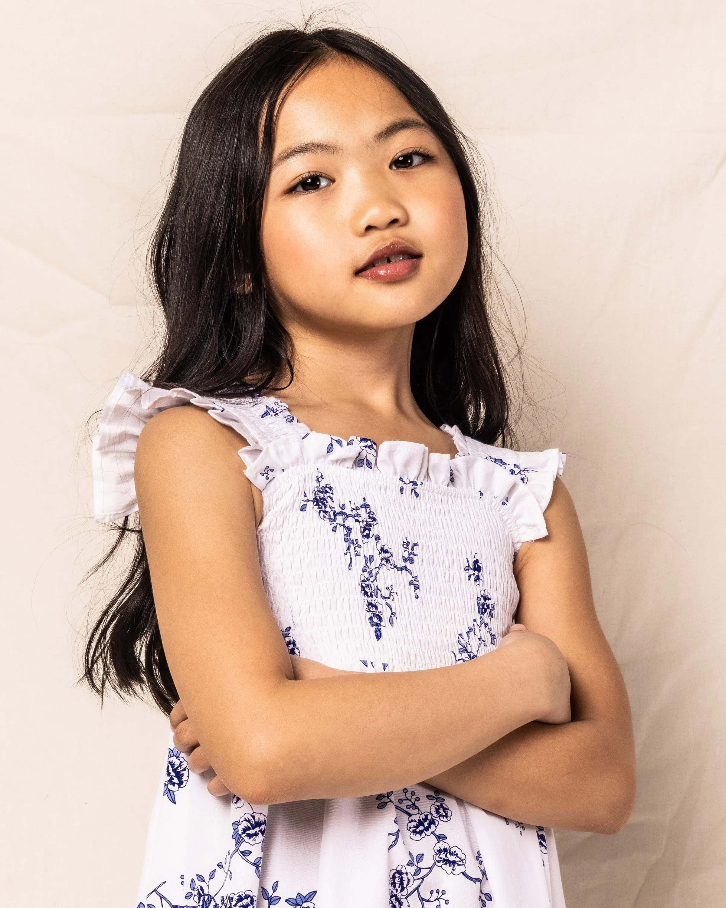 Margaux Dress in Indigo Floral Twill for Girls