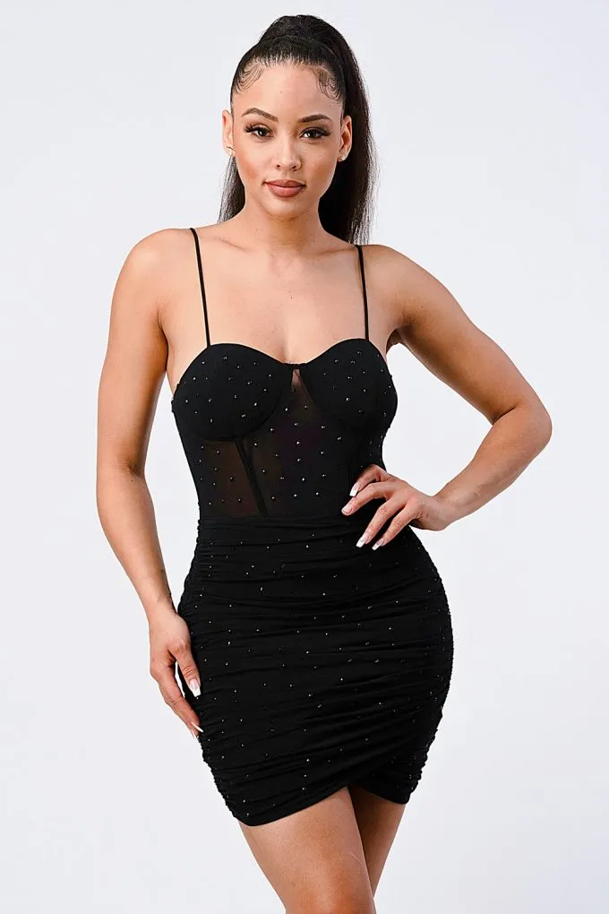 Black Glitter Mesh Cami Mini Dress