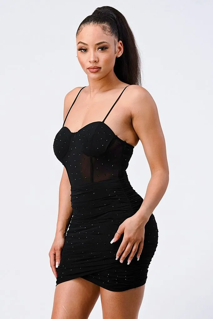 Black Glitter Mesh Cami Mini Dress