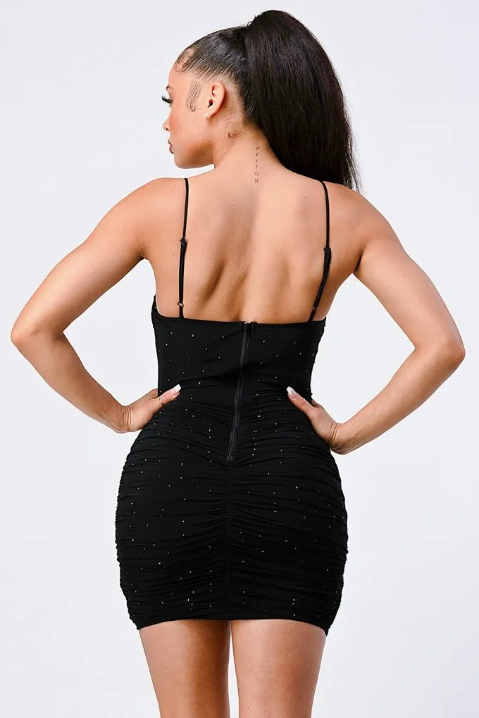 Black Glitter Mesh Cami Mini Dress