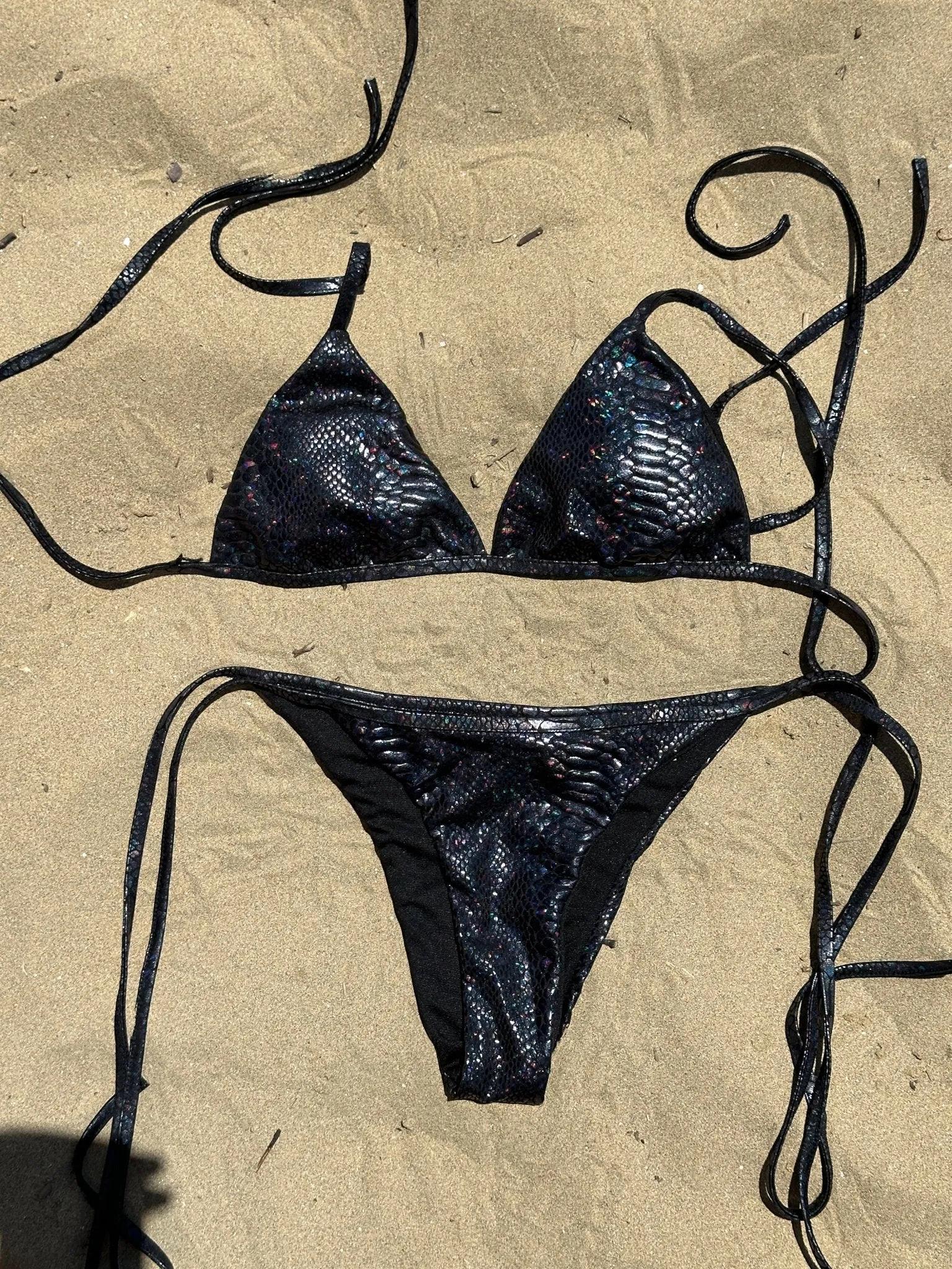 Black Glossy Python Effect Bikini Slip