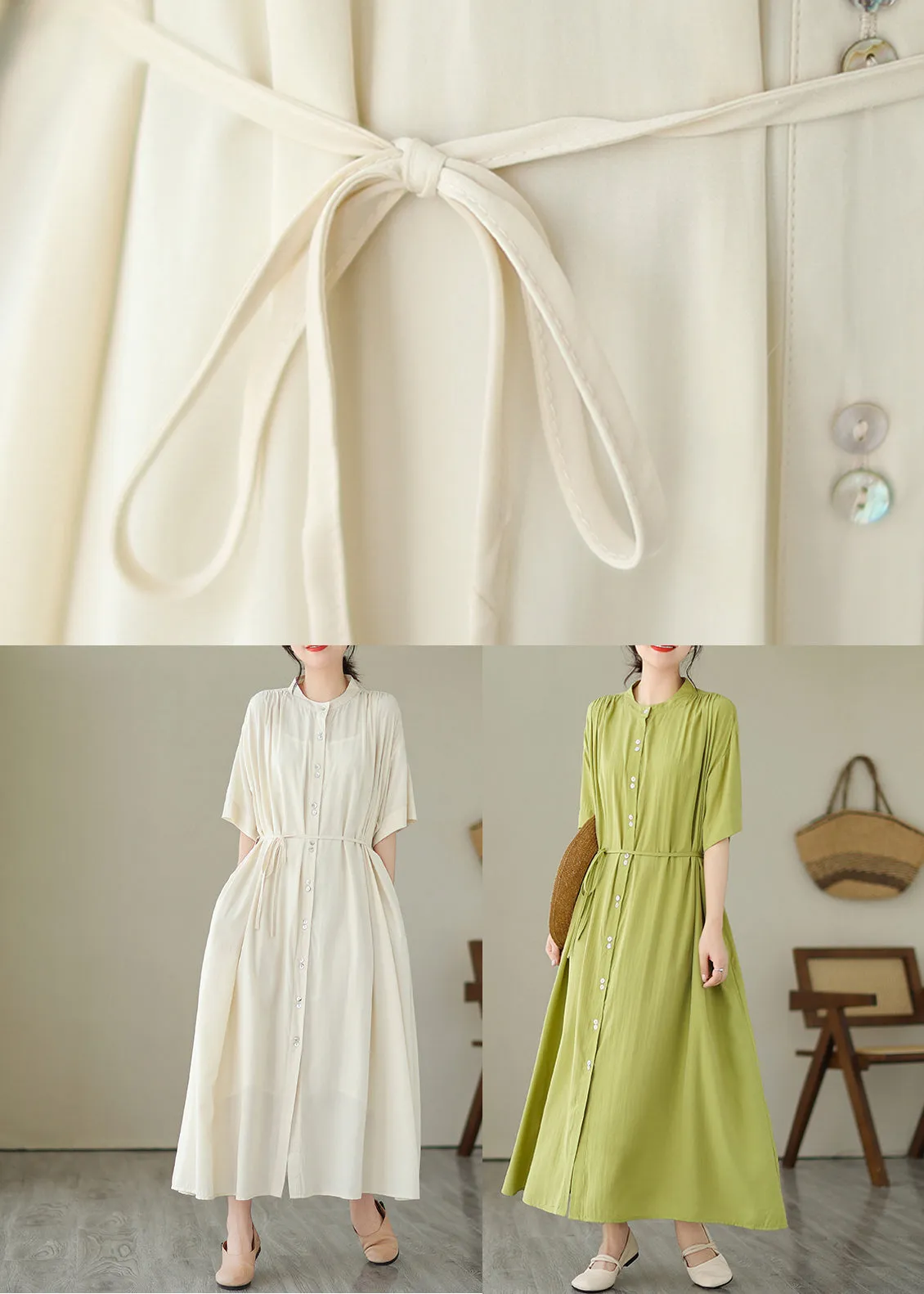 Green Button Maxi Dresses Summer