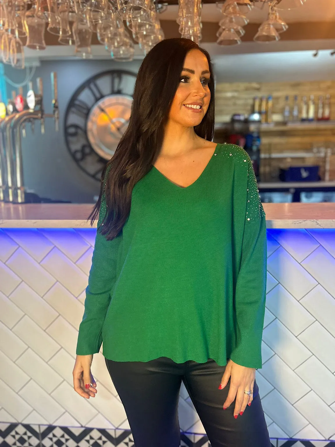 Green Sparkle Shoulder Knit Khloe