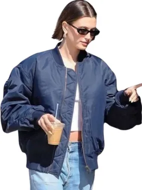 Hailey Bieber Navy Blue Bomber Jacket - New American Jackets