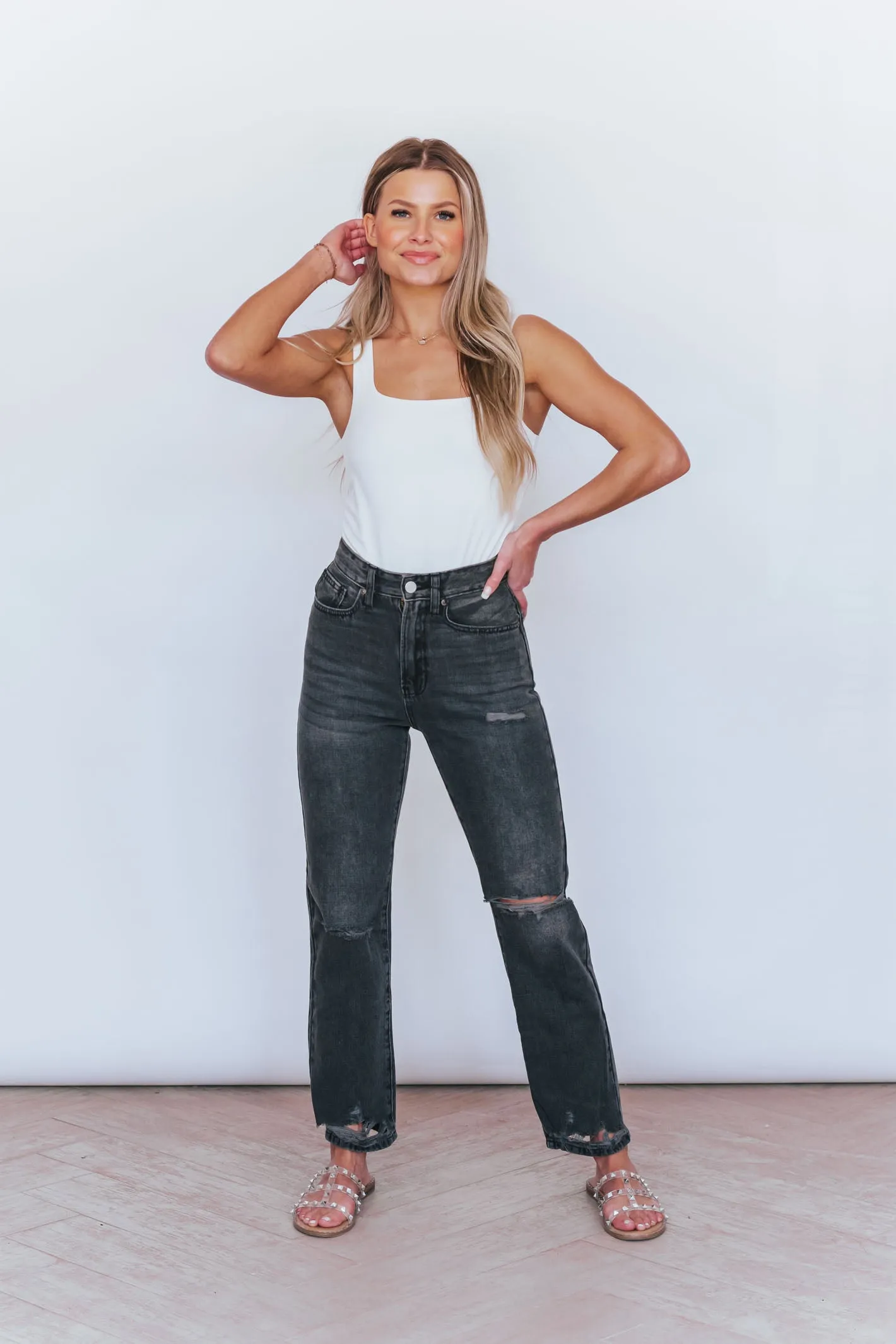 High Rise Black Distressed Jeans