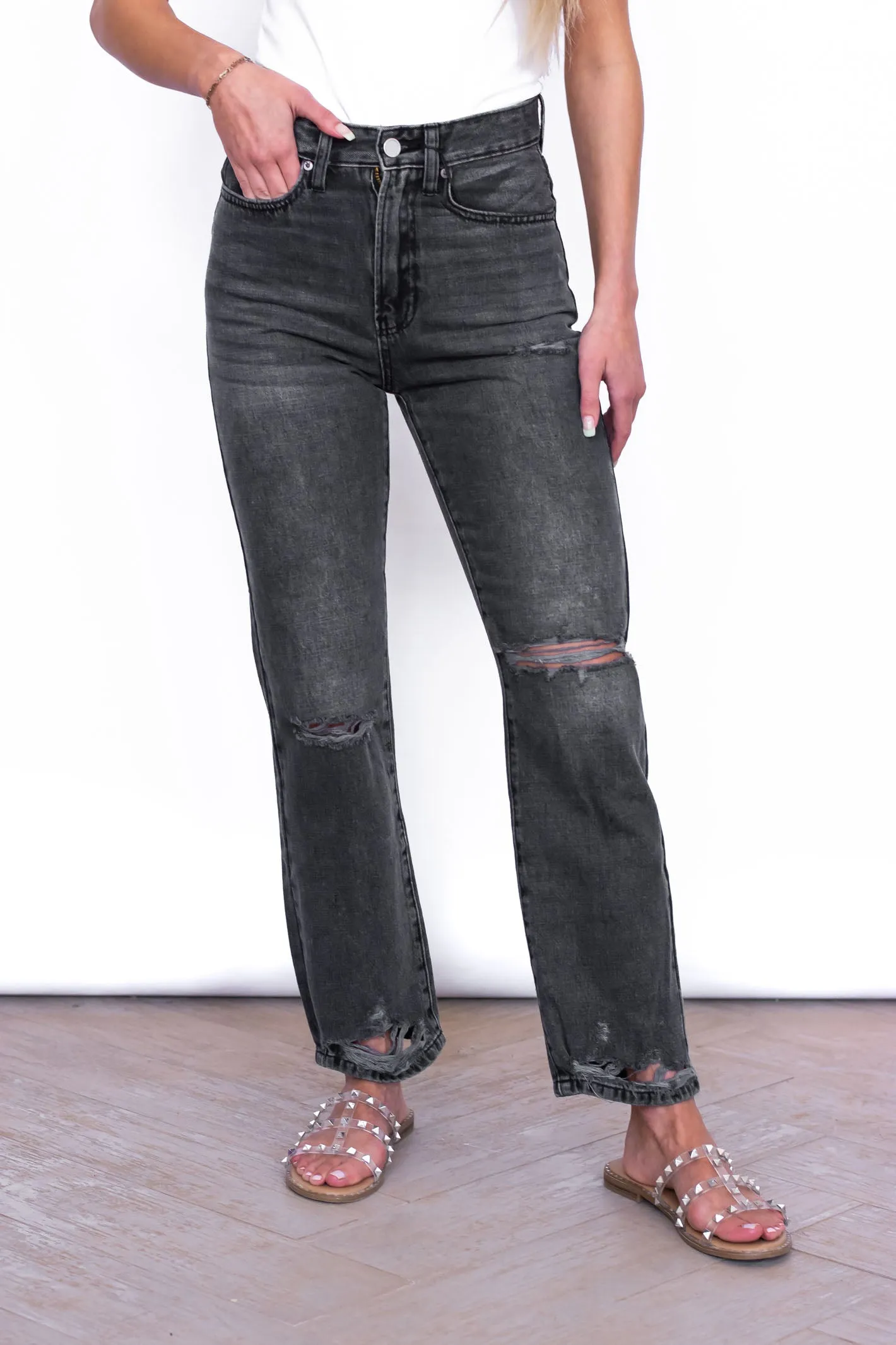 High Rise Black Distressed Jeans