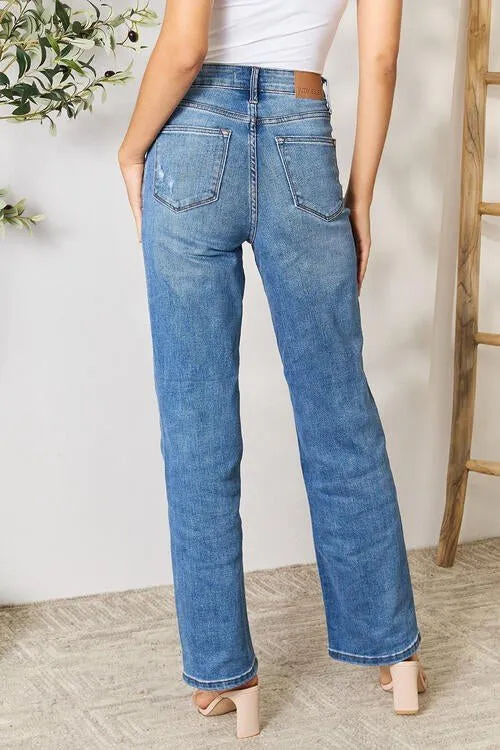 High-Waisted Distressed Jeans