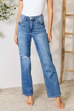 High-Waisted Distressed Jeans