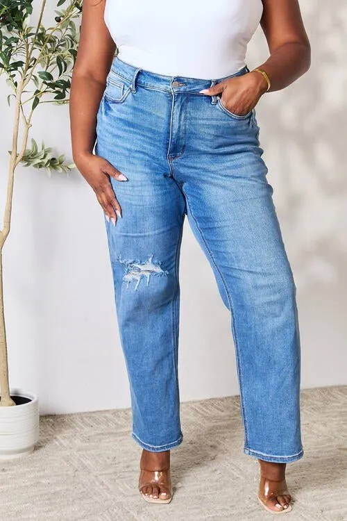 High-Waisted Distressed Jeans