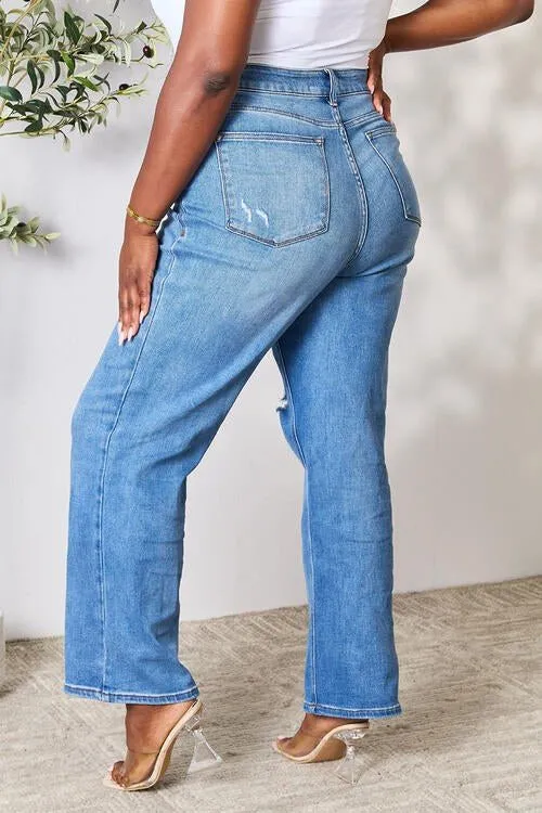 High-Waisted Distressed Jeans