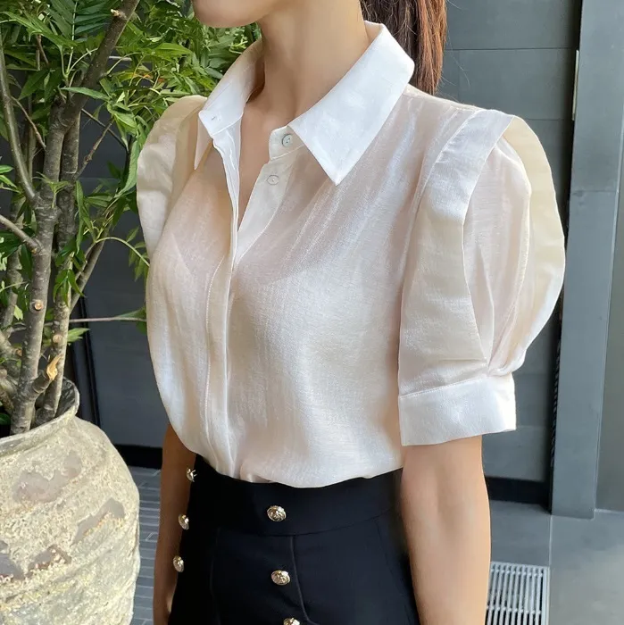 Plain Short Sleeves Casual Party Office Shirt by I AM MARI