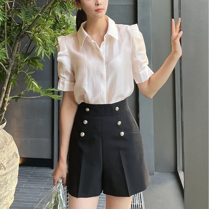 Plain Short Sleeves Casual Party Office Shirt by I AM MARI