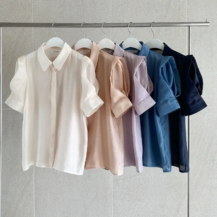 Plain Short Sleeves Casual Party Office Shirt by I AM MARI