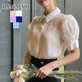 Plain Short Sleeves Casual Party Office Shirt by I AM MARI