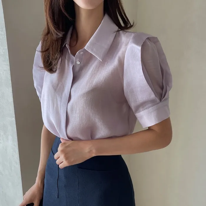 Plain Short Sleeves Casual Party Office Shirt by I AM MARI