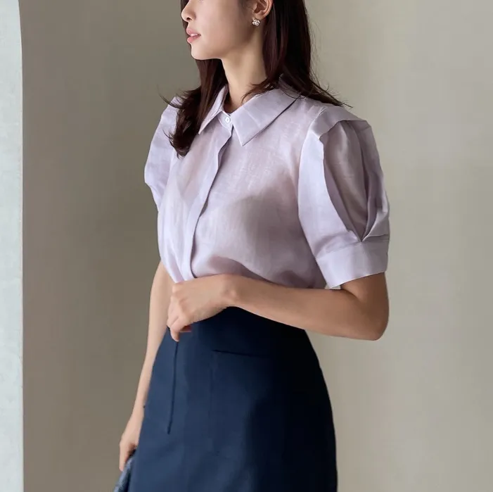 Plain Short Sleeves Casual Party Office Shirt by I AM MARI